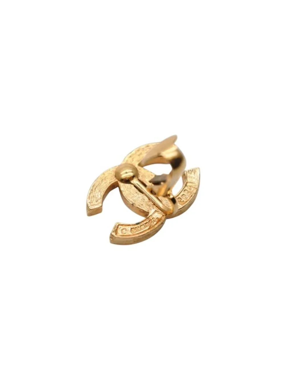 Chanel CC Logo Earrings Metal Rhinestone Gold Clear